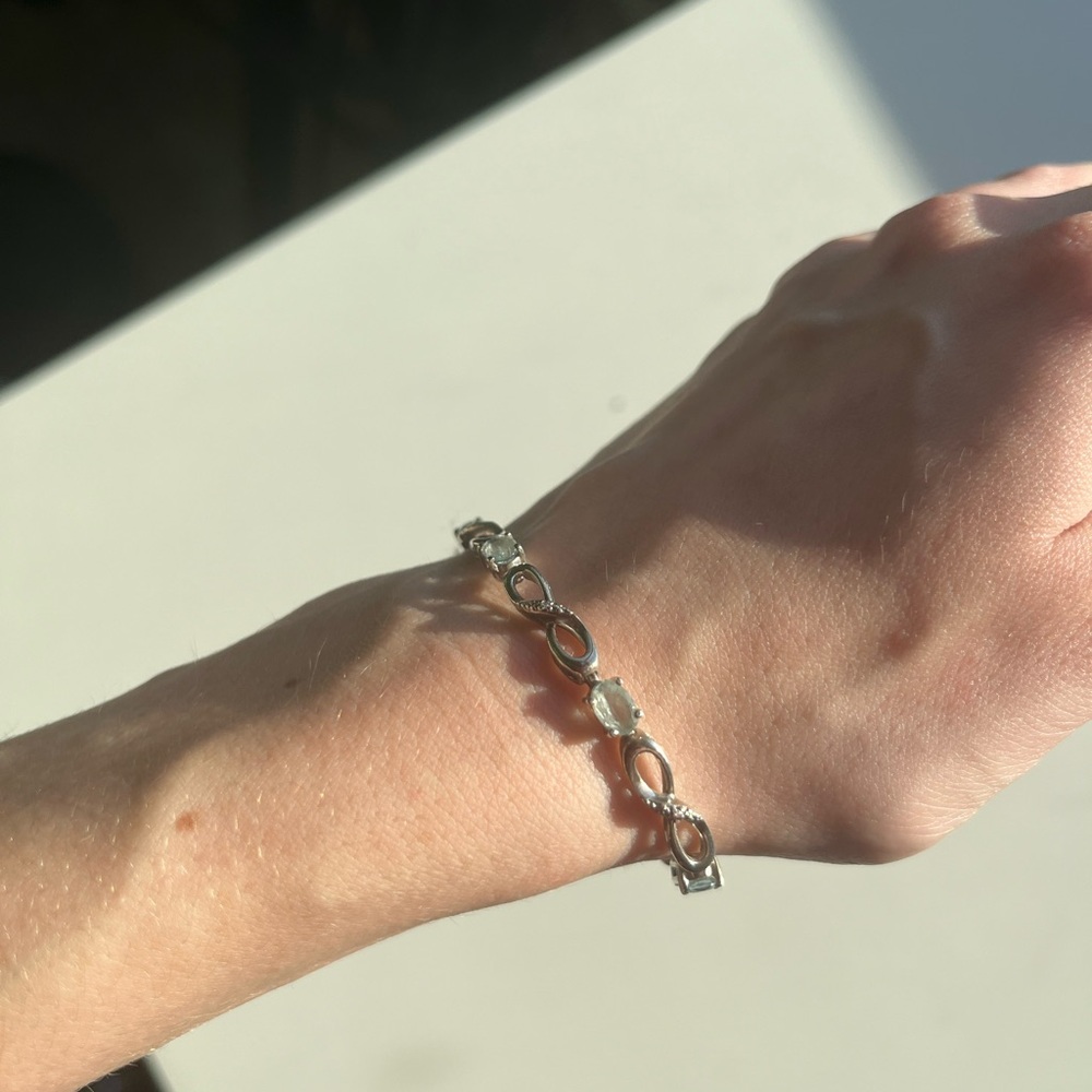 7.5” Aquamarine and 925 Sterling Silver Infinity Bracelet